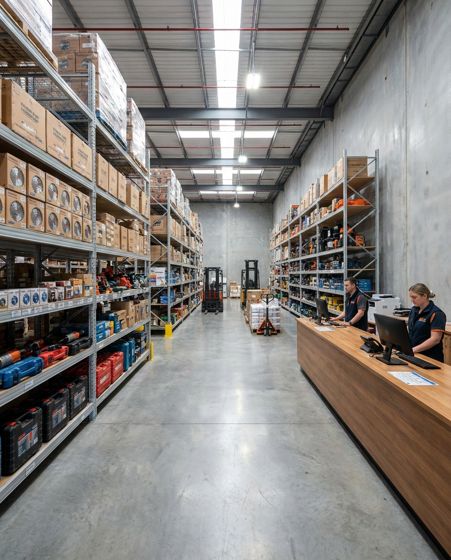 Industrial Concrete Supplies warehouse with diamond blades and core drills
